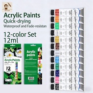Acrylic Colour Set 12ml 12 Color Paints Set for Canvas, Ceramic, Fabric 彩绘丙烯颜料