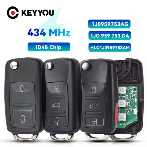 KEYYOU 2/3/4 Buttons 1J0959753 DA AH AG 1K0959753G 433Mhz ID48 Remote Car Key For VW PASSAT Polo Sko