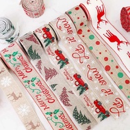2m/ Roll DIY Decoration Christmas Wired Ribbon Burlap Polka Dot Roll Print Wrapping Ribbon for Xmas Gift Wreath  [Jane Eyre]