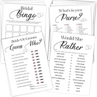 Bridal Shower Games Card 25 Guests, Would You Rather, Bridal Shower Bingo, 4 Fun Wedding Shower Game