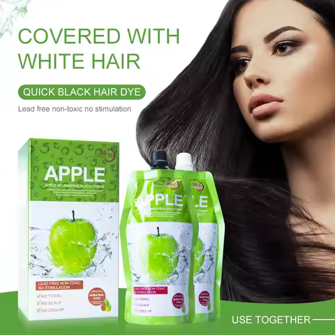Natural 500ml*2/Pack Apple Hair Color Cream Ammonia Free100% Gray Hair Coverage Apple Hair Color Bla