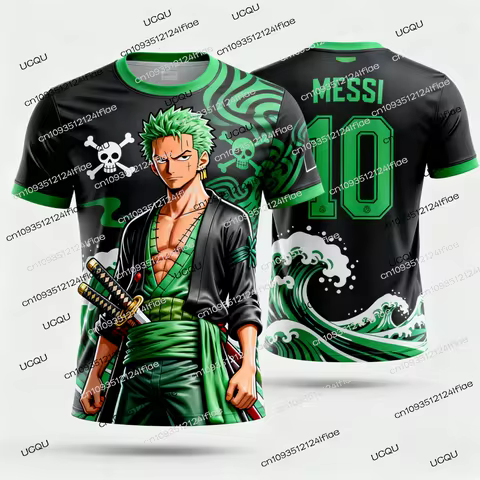 2025 New Messi One Piece Zoro Special Edition Football Jersey T-shirt Messi Football Jersey Kids Car