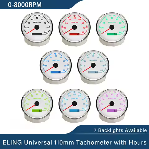 ELING Universal 110mm Tachometer 0-3000RPM 4KRPM 0-8000rpm LCD Hour Meter With 7 Colors Backlight Fo