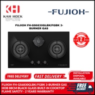 FUJIOH FH-GS 6830 GLBK / FGBK BLACK GLASS / MATT GLASS 3 BURNER GAS HOB - 2 YEARS FUJIOH WARRANTY