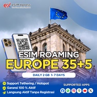 eSIM Europe 35+5 Daily Unlimited 2GB Data | eSIM Roaming Perjalanan Langsung Aktif