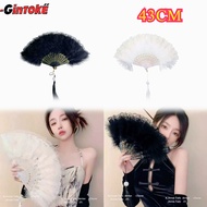 Gothic Feather Fan/Lolita Classic Feather Folding Fan/Lace Folding Hand Fan/Dance Feather Fan/Party 