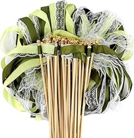 Pack of 30 Wedding Walls with 2 Bells and Wedding Ribbons Green Wedding Wands Wedding Magic Wands We