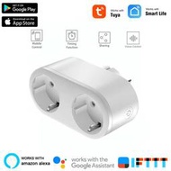 wifi塗鴉智能插座雙插歐規插座 tuya app16a雙口插座支持