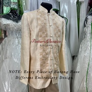 Barong Tagalog For Men Coat Barong w/ Beige Embroidery Design Modern Barong Coat