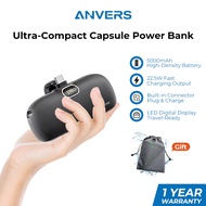 Anvers Capsule Power Bank 5000mAh Mini Plug In Fast Charging LED Display Portable Charger for iPhone