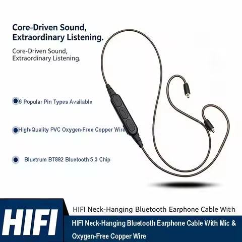 Neckband Bluetooth Upgrade Cable With Inline Mic Bluetooth 5.3 BT892 Chip AAC For QDC 0.78 A2DC MMCX