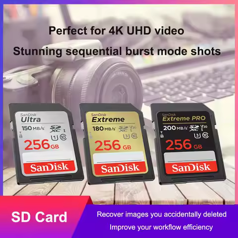 SanDisk SD Card 32GB SDHC 64GB 128GB 256G SDXC SD Card C10 Memory Cards Up to 200MB/s Read U3 V30 Fl