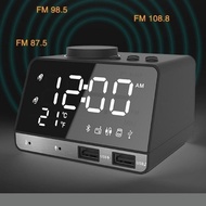 Đồng Hồ Để Bàn LED Báo Thức Mini Decor Điện Tử Nghe Radio FM Kết Nối Loa Bluetooth Pin Sạc USB Hiện