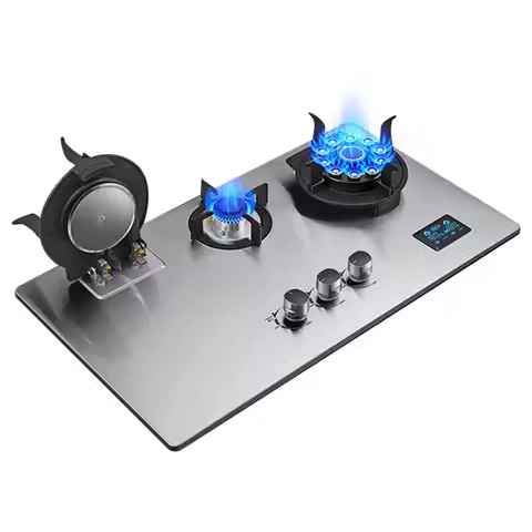 New Kitchen Gas Stove Household 5.2KW Fierce Fire 3-burner Double-Sided Timing Gas Stove Embedded En