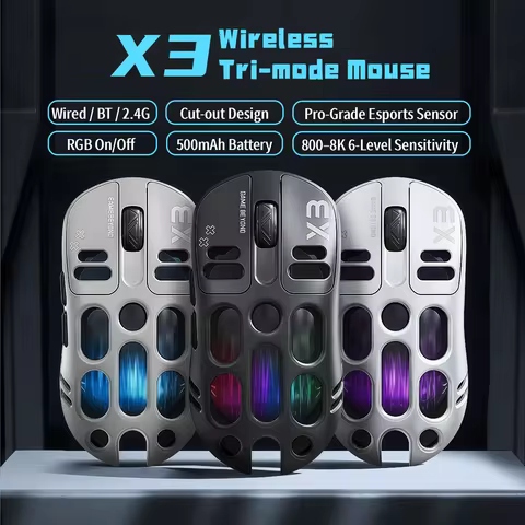 Wireless Gaming Mouse Tri-Mode BT5.1/2.4G/USB-C, 70g Lightweight RGB Rechargeable Mouse, 8000 DPI Se
