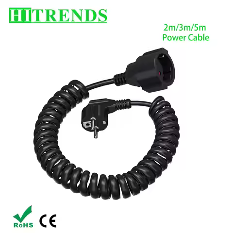 2/3/5/8/10meter European Power extension cord, Male Plug to Female Socket Power Spiral Cable, EU Sch
