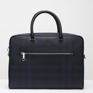 極新✨Burberry 炭黑格紋電腦公事包 公文包 手提包 肩背包