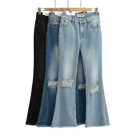 Korean fashion boyfriend jeans for women denim trousers flared pants distressed mom jeans black high