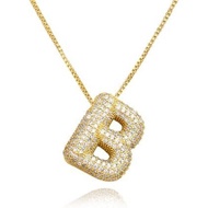 18K Bubble Letter Necklace Gold for Women, Chunky Gold Necklace Rhinestone Initial Necklaces for Gir