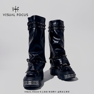 Visual Focus รองเท้าบูททรงท่อกางเกงแบบแยกชิ้นออกแบบเองสำหรับผู้หญิงรองเท้าบูทขี่มอเตอร์ไซค์ทรงยาวสไต