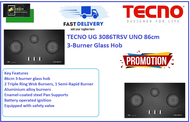 TECNO UG 3086TRSV UNO 86cm 3-Burner Glass Hob / FREE EXPRESS DELIVERY