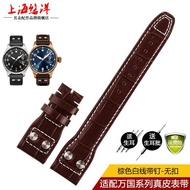 For IWC PILOT Mark cowhide Strap 21mm 22mm Genuine Leather Watch band Bamboo Grain Rivets Dark Brown Black Watchband Accessories