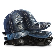 Ripped Washed Denim Men Baseball Cap Women Cap Unisex Cap Topi Besbol Lelaki Topi Perempuan 棒球帽男女 鸭舌
