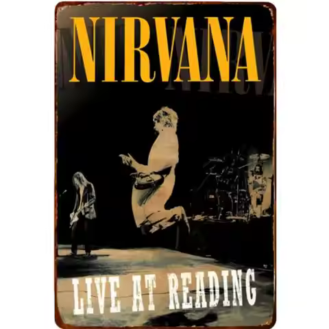 Nirvana Vintage Metal Sign Live at Reading Concert Image Grunge Decor