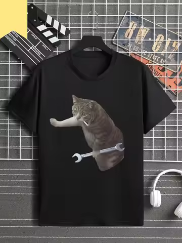 Divertida camiseta mecánica de gato para mujeres camiseta negra con patrón de gato ropa de evento de