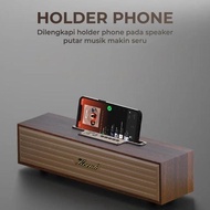 Kisonli - Classic Retro Bluetooth Speaker Made of Genuine Wood with Phone Holder G-11A