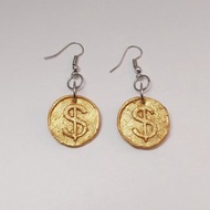 金色美元人民幣銅板造型手工耳環