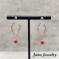 Natural Coral K Gold Earrings Sardines 5.5mm Round Beads 18K K750 Italian Two-Color