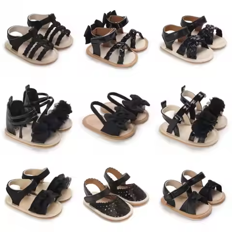 Baby Girl Summer Sandals First Walkers Black PU Soft Sole Casual Fashion High Grade