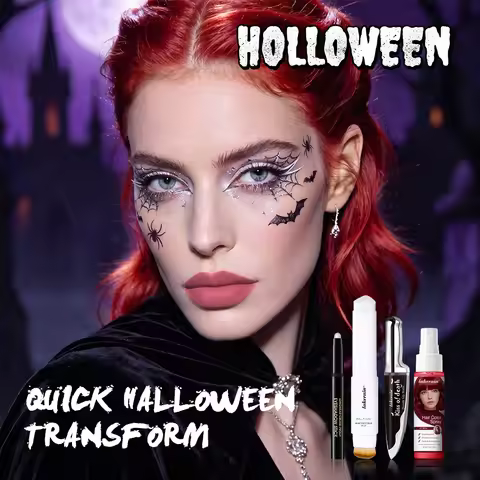5pcs Goth Halloween Makeup Set Foundation Stick Red Temporary Hair Color Spray Lip Stain Eyeshadow S