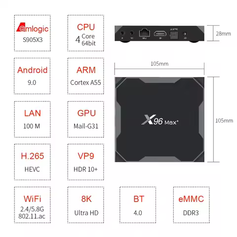 X96 Max+ Amlogic S905X3 Android 9.0 TV Box 2.4G&5.0G Wifi BT4.0 2G 16G/4G 32G 64G 8K 10+HDR X96MAX P
