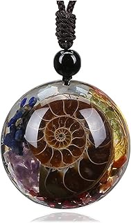 7 Chakra Natural Healing Crystal Stone Pendant Necklace Adjustable Resin Ammonite Fossil Spiral Neck