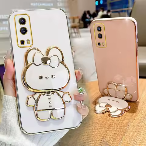 Y 72 5G Makeup Mirror Cute Rabbit Phone Holder Case On For Vivo Y72 5G IQOO Z3 VivoY72 Girl Woman Us