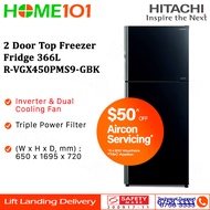 (Discon) Hitachi 2 Door Top Freezer Fridge 366L R-VGX450PMS9