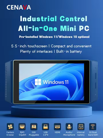 H55N Mini PC Intel Celeron N5095 Quad-Core 8G RAM 128G SSD 5.5" FHD Touch Display Win11 WiFi BT Type