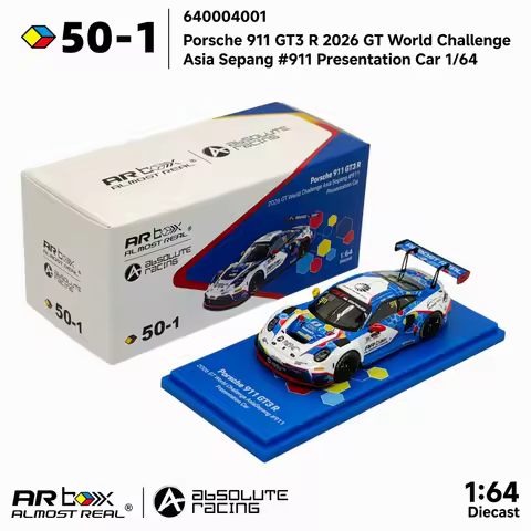 In Stock AR Box 1:64 Porsche 911 GT3 R 2026 GT World Challenge Asia Sepang #911 Presentation Car Abs