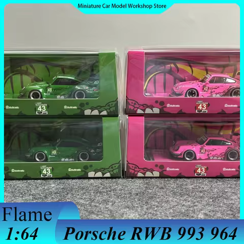 Flame 1:64 Dinosaur Painted Porsche RWB 993 964 Alloy Car Model Collection