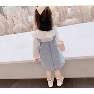 // Purple Lingfang// Long-Sleeved Lace Top Denim Sling Skirt Vest EPK [B728] 9M 12M 18M 24M 3330 366