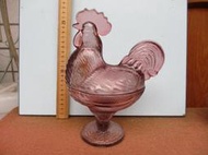 早期 粉色 厚玻璃 公雞 糖果罐(高21cm)