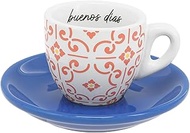 Pavilion Gift Company - Buenos Dias - 2.5 oz Stoneware Espresso Cup Saucer Mediterranean Summer Vibr