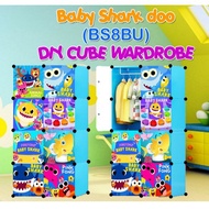 Wardrobe 8 Cube Baby Shark Blue Boy Girl Clothes Shoe Rack Storage Cabinet Hanger Almari Rak Baju Budak Lelaki Perempuan