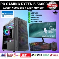 Fullset PC GAMING AMD RYZEN 5 5600G 4.4ghz|16gb RAM|Nvme 1TB 1TB|Hdd 1TB|Monitor 24"|Usb WIFI|Key+mo
