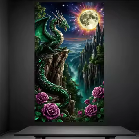 Green Dragon and Fantasy Full Moon Landscape Diy 5D Diamond Painting Kits New 2025 Full Diamond Art 