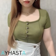 Ayhasta Love Button Crop Top Women's Top Korean Fashion Trend Korean Stylish