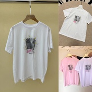 ZQRZ GAN * GANNI 24 New Design Letter Cat Digital Printing Round Neck Loose Pure Cotton Short-Sleeve