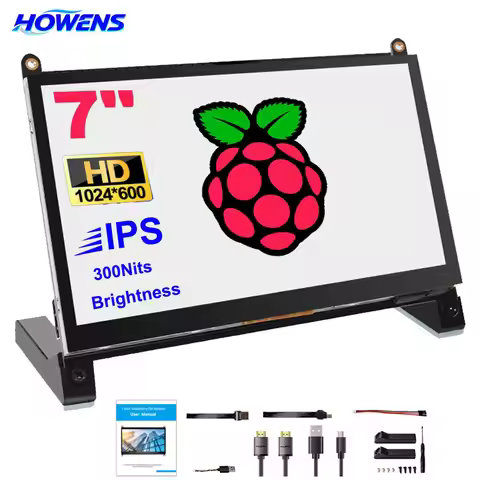 HOWENS 7 Inch Raspberry Pi 4/3/2/B/B+/A+ Monitor 1024x600 IPS 5-Points Capacitive Touchscreen Drive 